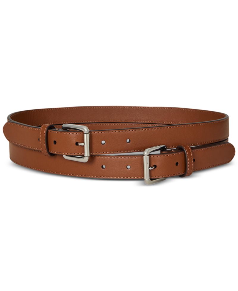 Double-Buckle Stacked Wide Leather Belt