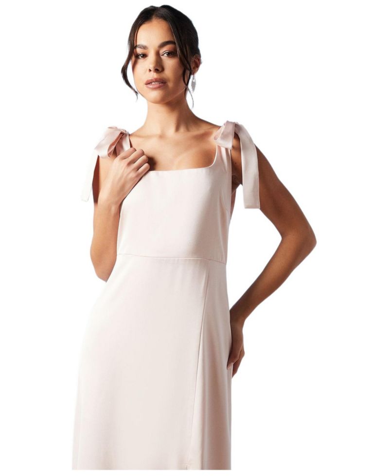 Women's Satin Midi Tie Shoulder Bridesmaid Dress