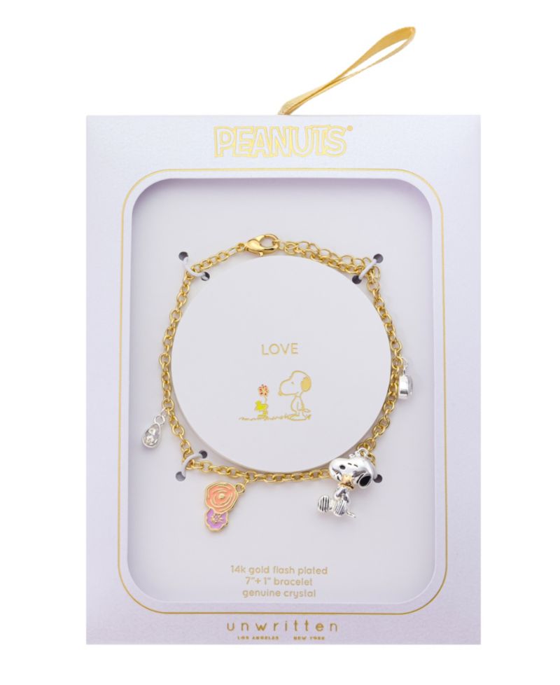 Peanuts Crystal Snoopy and Woodstock Flower Charm Bracelet