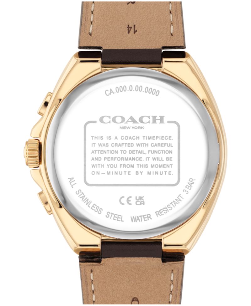 Men's Jackson Dark Brown Leather Calfskin Strap Watch, 44.1mm