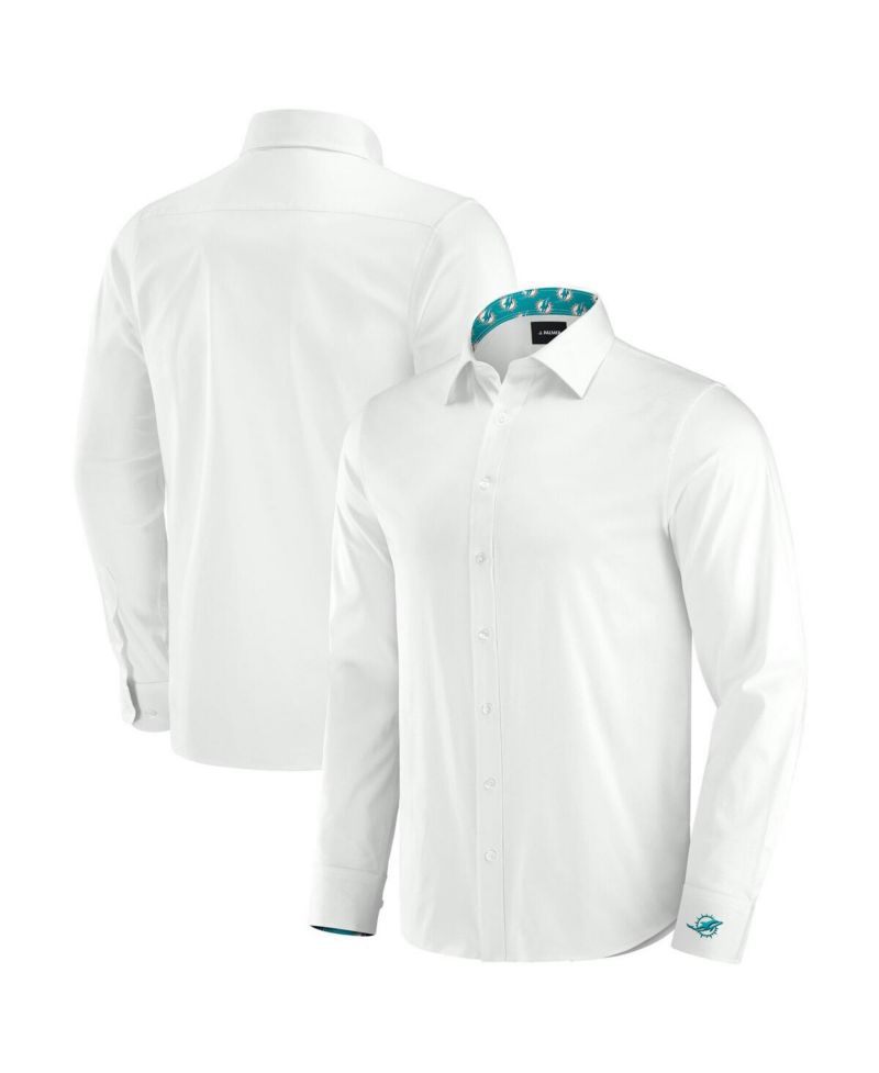 Men's White Miami Dolphins Man-In-Motion Long Sleeve Button-Up Dress Shirt