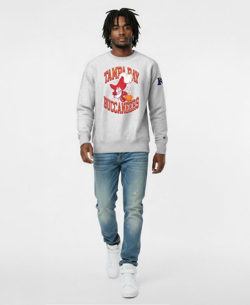 Men's Silver Tampa Bay Buccaneers Disney X Champion Reverse Weave Fleece Crewneck Sweatshirt