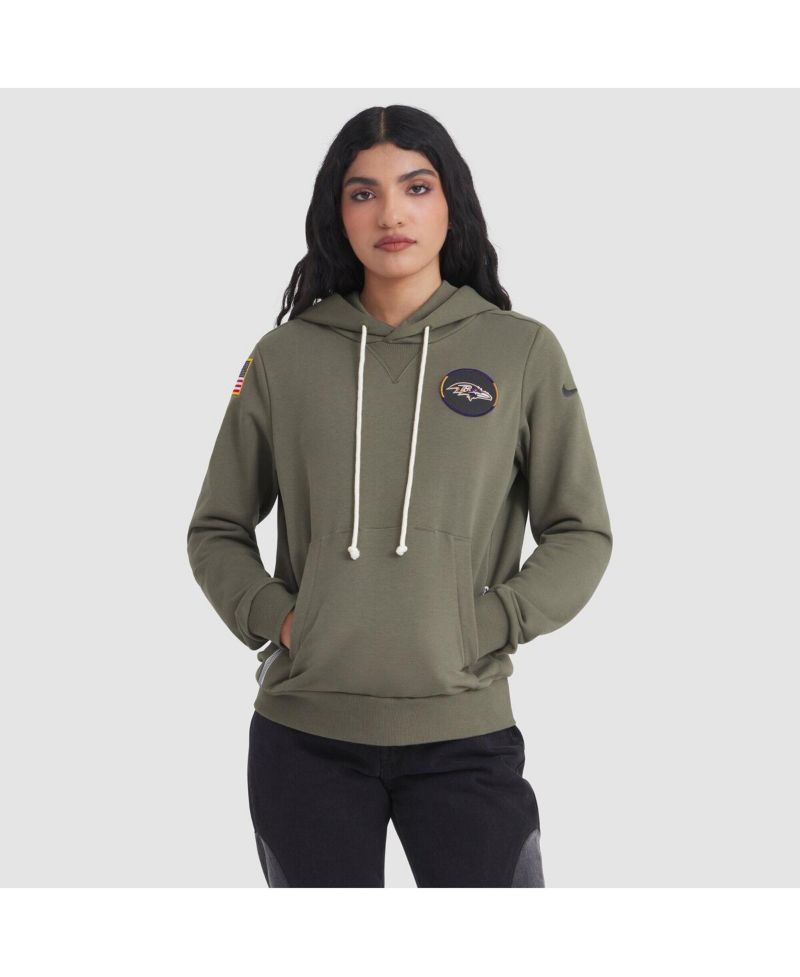Women's Olive Baltimore Ravens 2025 Salute to Service Sideline Standard Issue Dri-FIT Hoodie