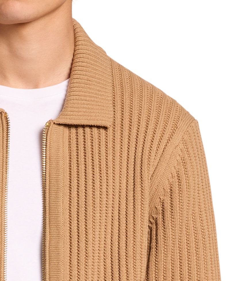 Men's Long-Sleeve Ribbed Cotton-Blend Zip-Up Cardigan