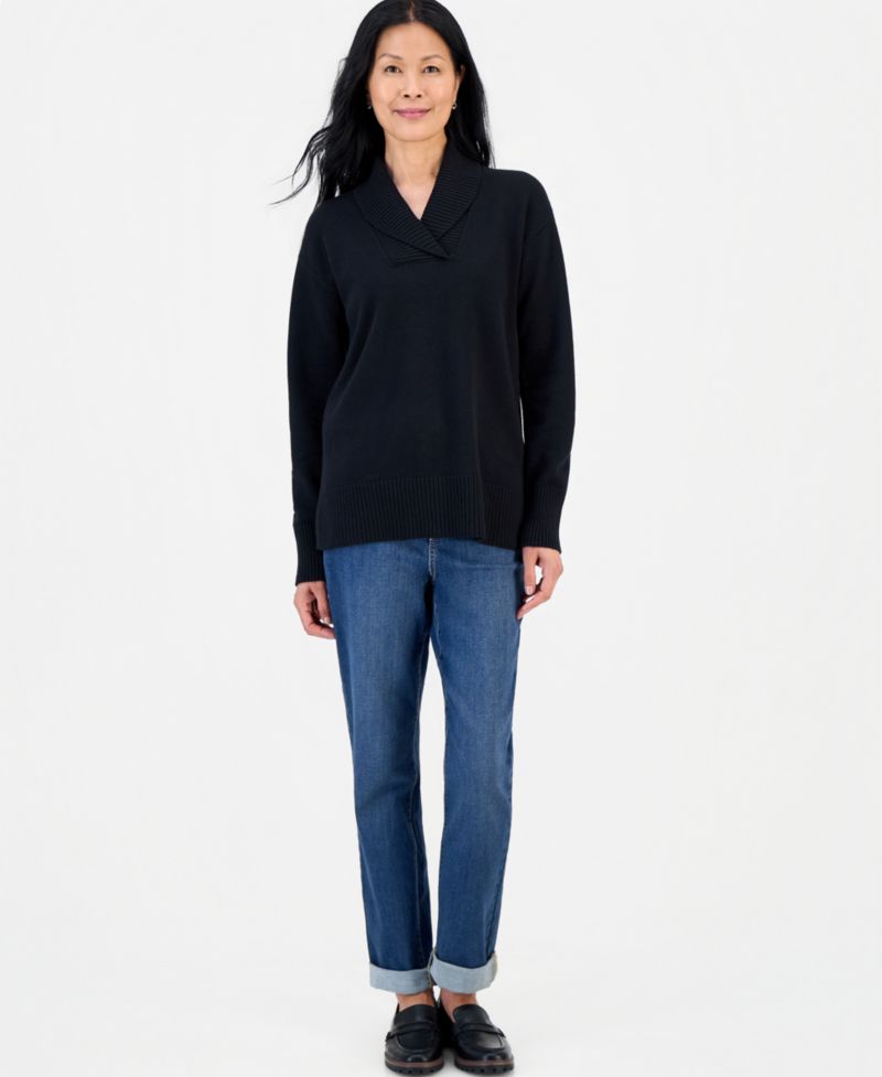 Petite Shawl Collar Cotton-Blend Sweater