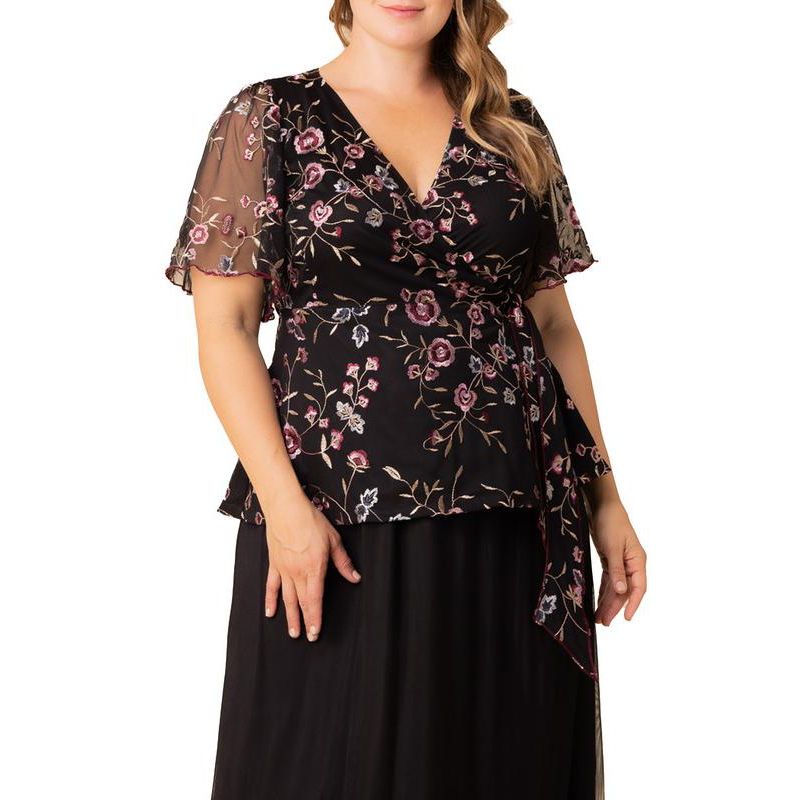 Plus Size Rosalie Embroidered Wrap Top