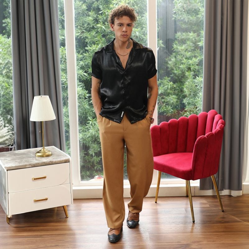 Men's Midnight Black Solid Satin Shirt