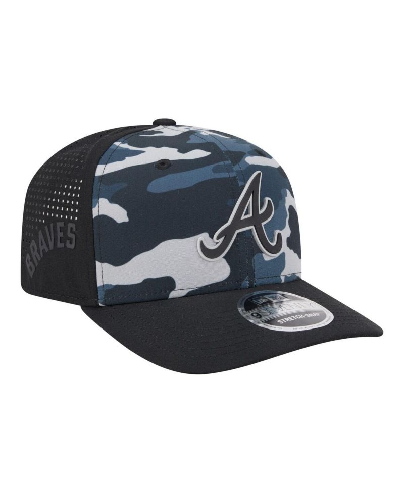 Men's Black Atlanta Braves Tonal Camo 9SEVENTY Stretch-Snap Hat