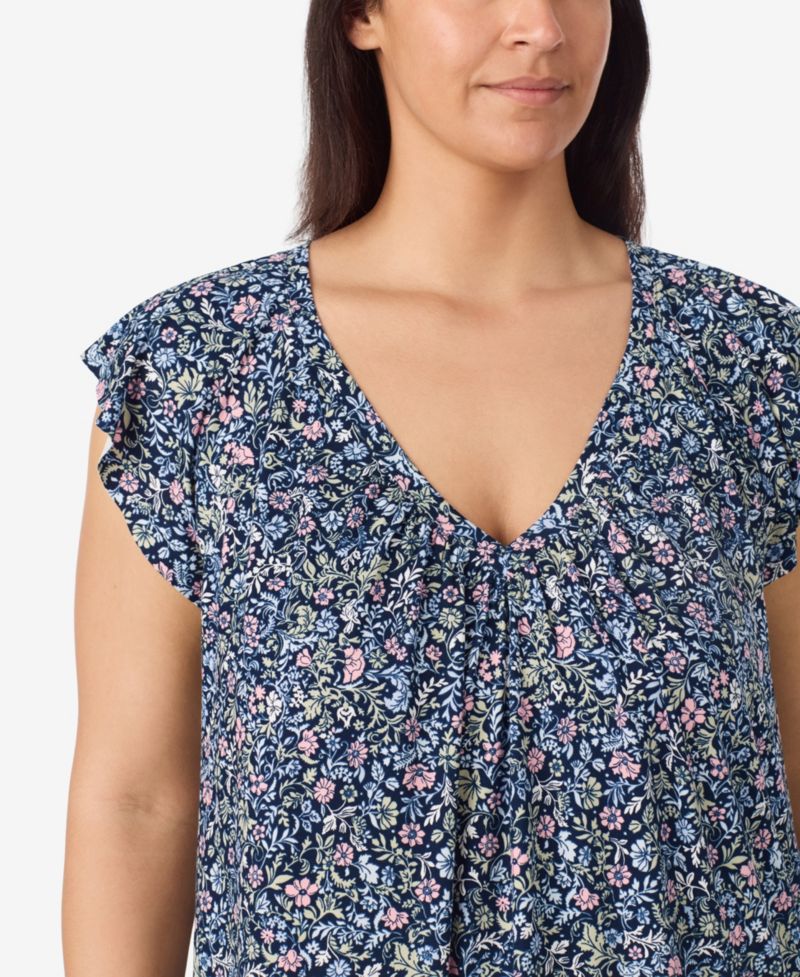 Plus Size V-Neck Flutter-Raglan Sleeve Top and Cropped Pant Set