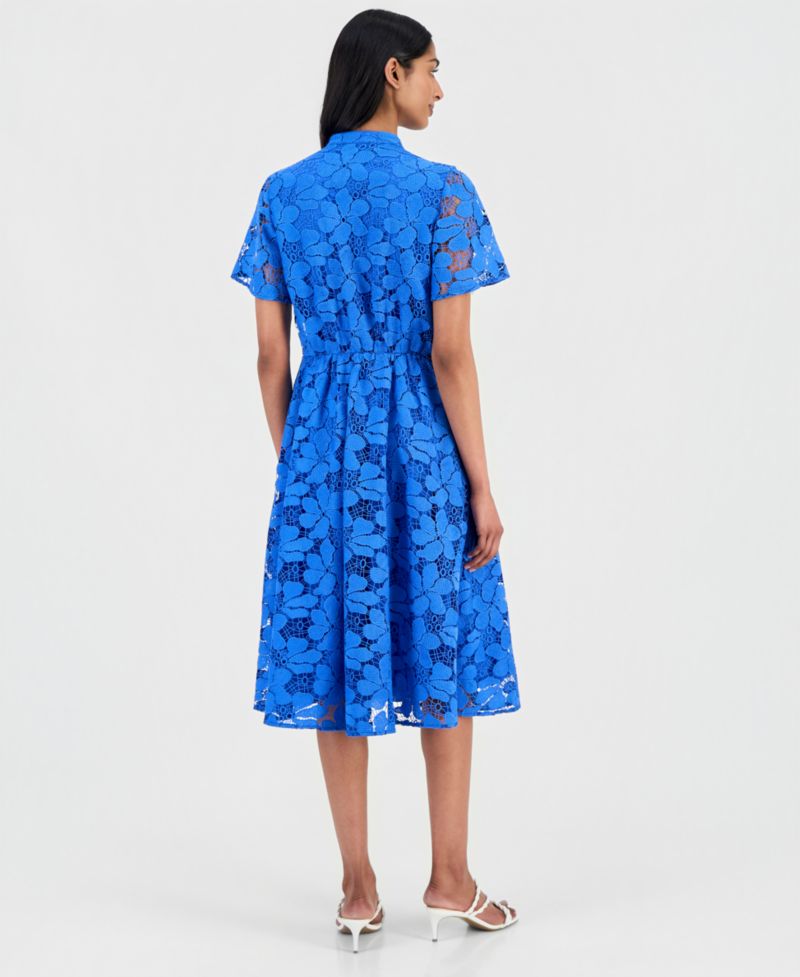 Women's Lace Button-Front Short-Sleeve Dress