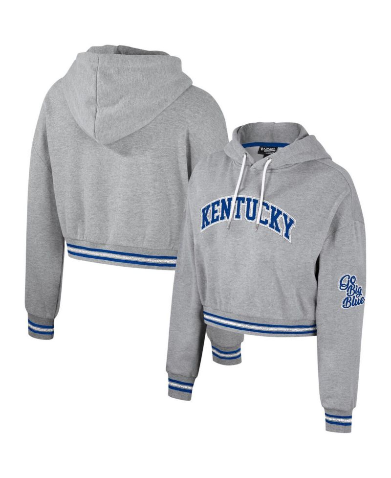 Women's Heather Gray Distressed Kentucky Wildcats Cropped Shimmer Pullover Hoodie