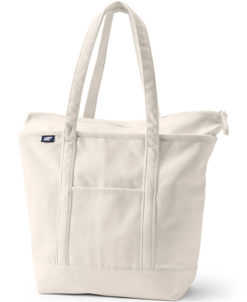 Large 5 Pocket Zip Top Long Handle Canvas Tote Bag