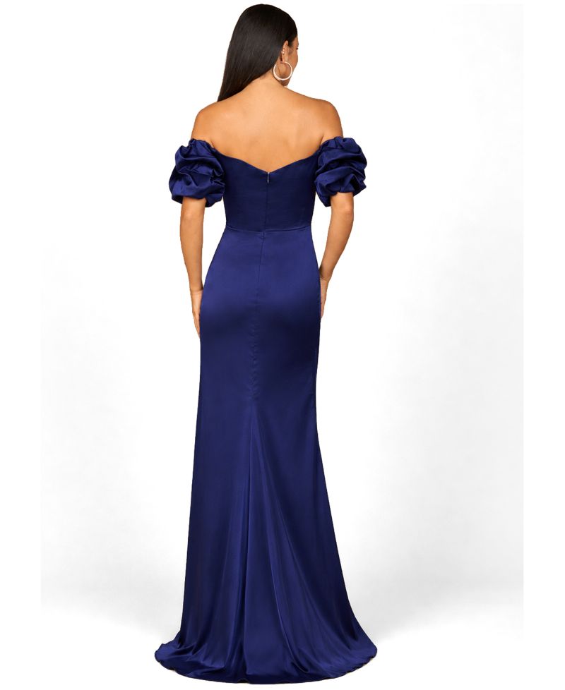Women's Off Shoulder Satin Dress with Slit