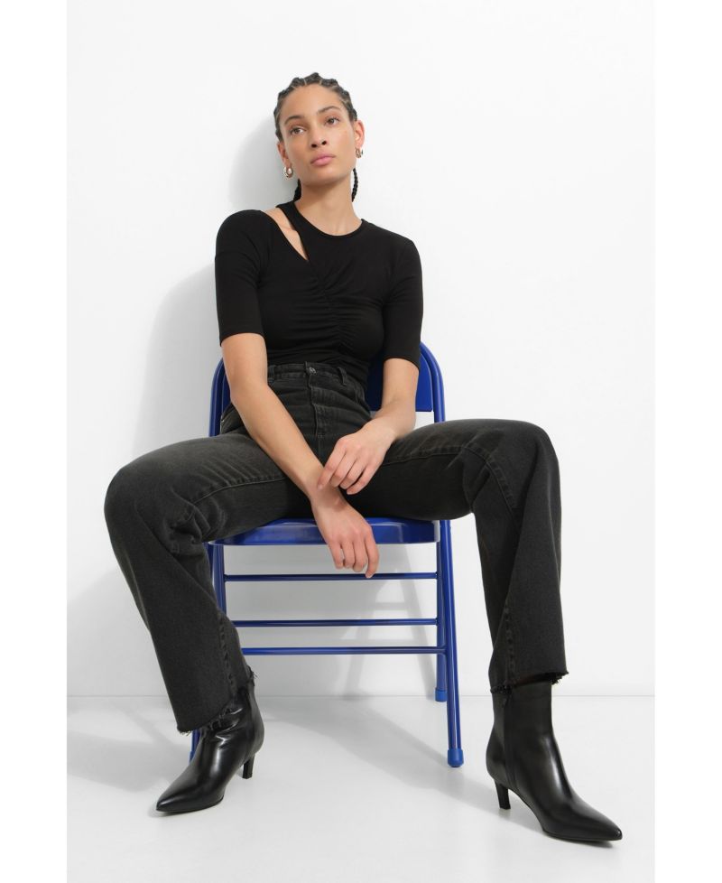 Women's Paz Shoulder-Cutout Crew-Neck Gathered Jersey Elbow-Sleeve Top