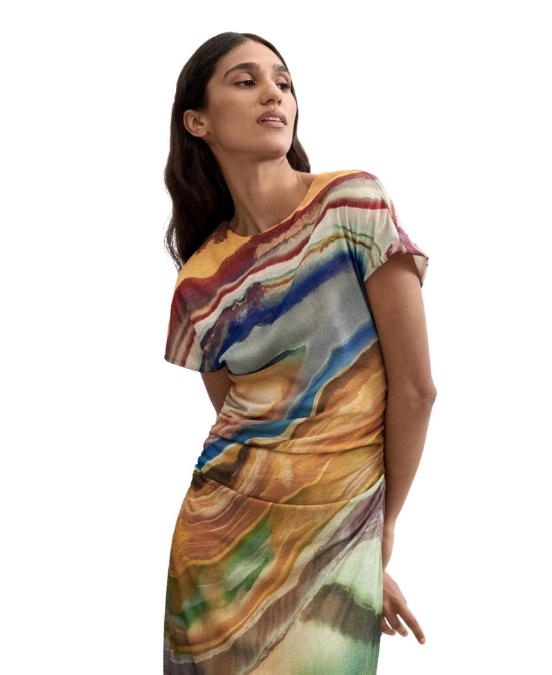 Women's Short-Sleeve Print Midi Dress