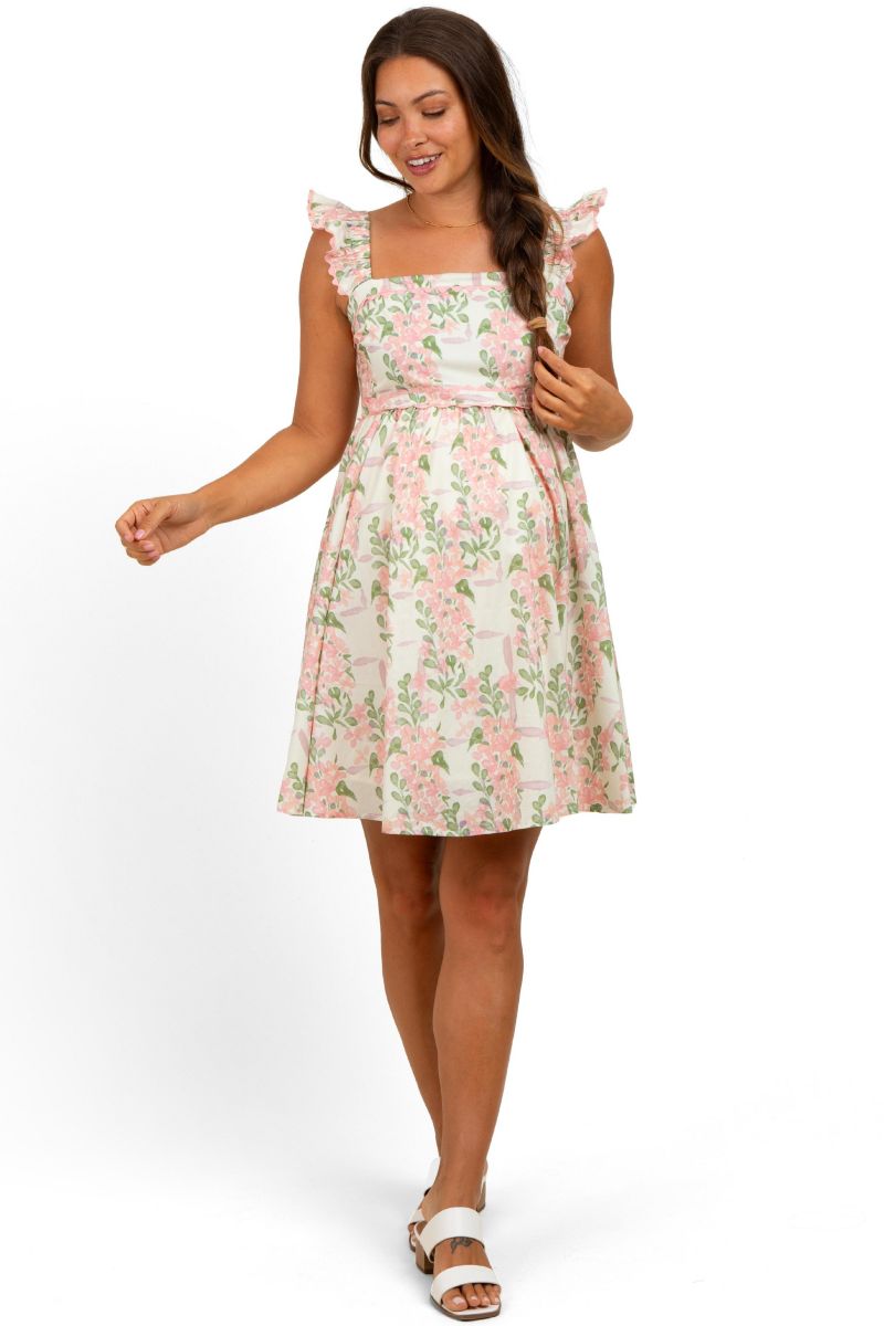 Women's Pink Floral Print Smocked Back Dress