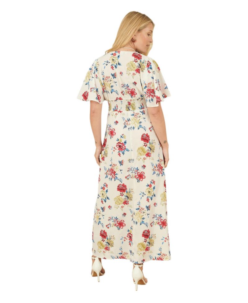 Women's Ruched Waist V-Neck Midi Dress