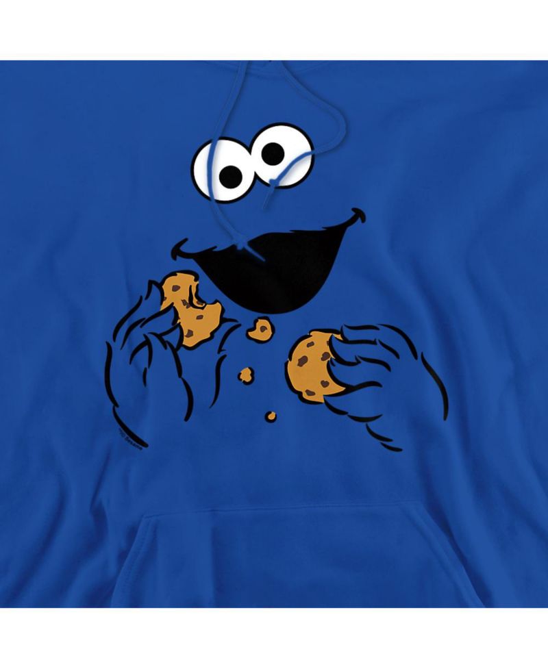 Men's Cookie Monster Om Nom Face Graphic Long-Sleeve Pull-Over Hoodie