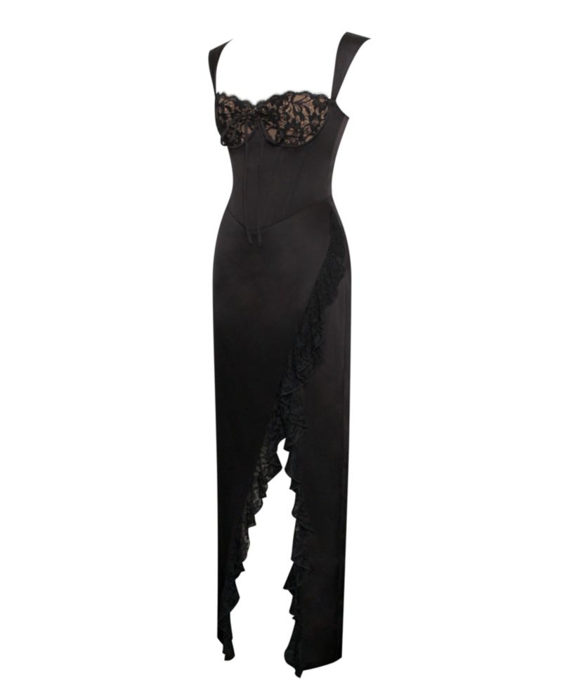 Women's Freddie Black Lace Satin Maxi Corset Dress