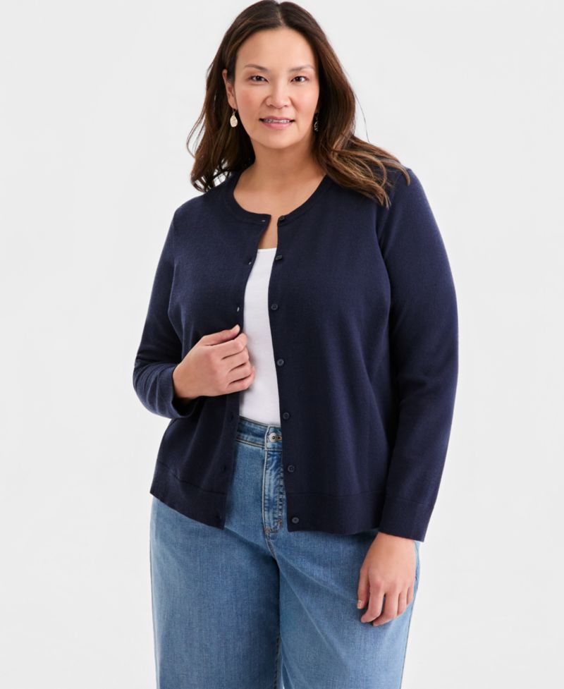 Plus Size Button-Down Long-Sleeve Cardigan
