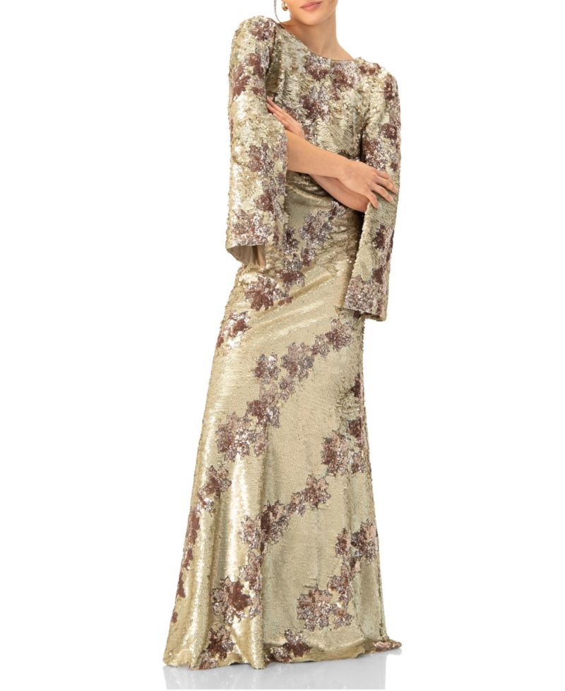 Women's Floral Sequin Gown with Open Back