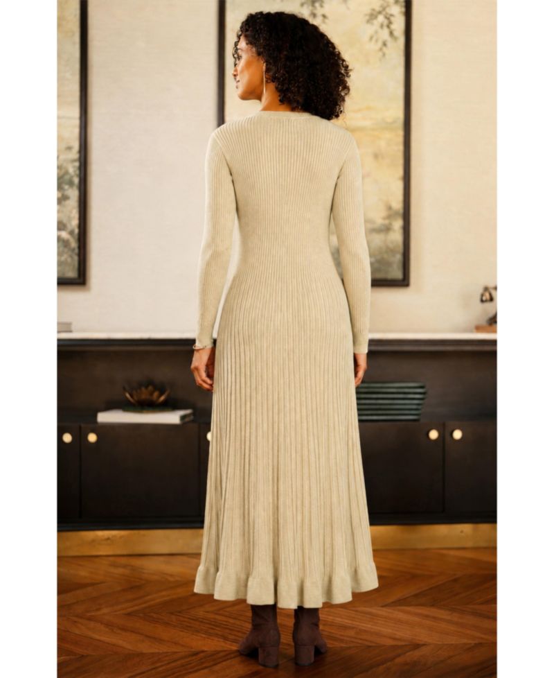 Women's Button-Front Knitted Ribbed Dress