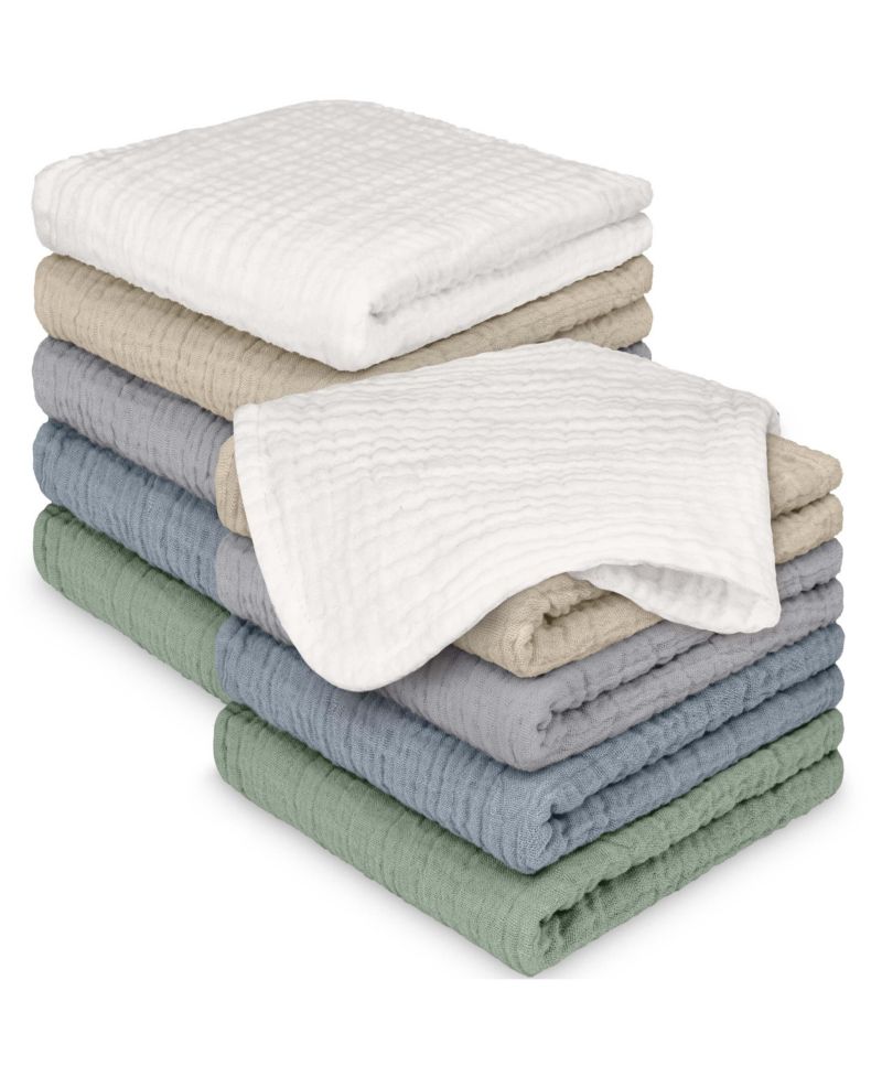 10-Pack Lyra Muslin Baby Washcloths, Soft Absorbent Cotton Muslin Wash Cloths, Burp Rags, Face Cloth Towel