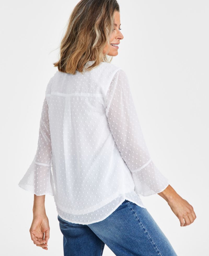 Women's Petite Textured Pintuck Ruffle Sleeve Top