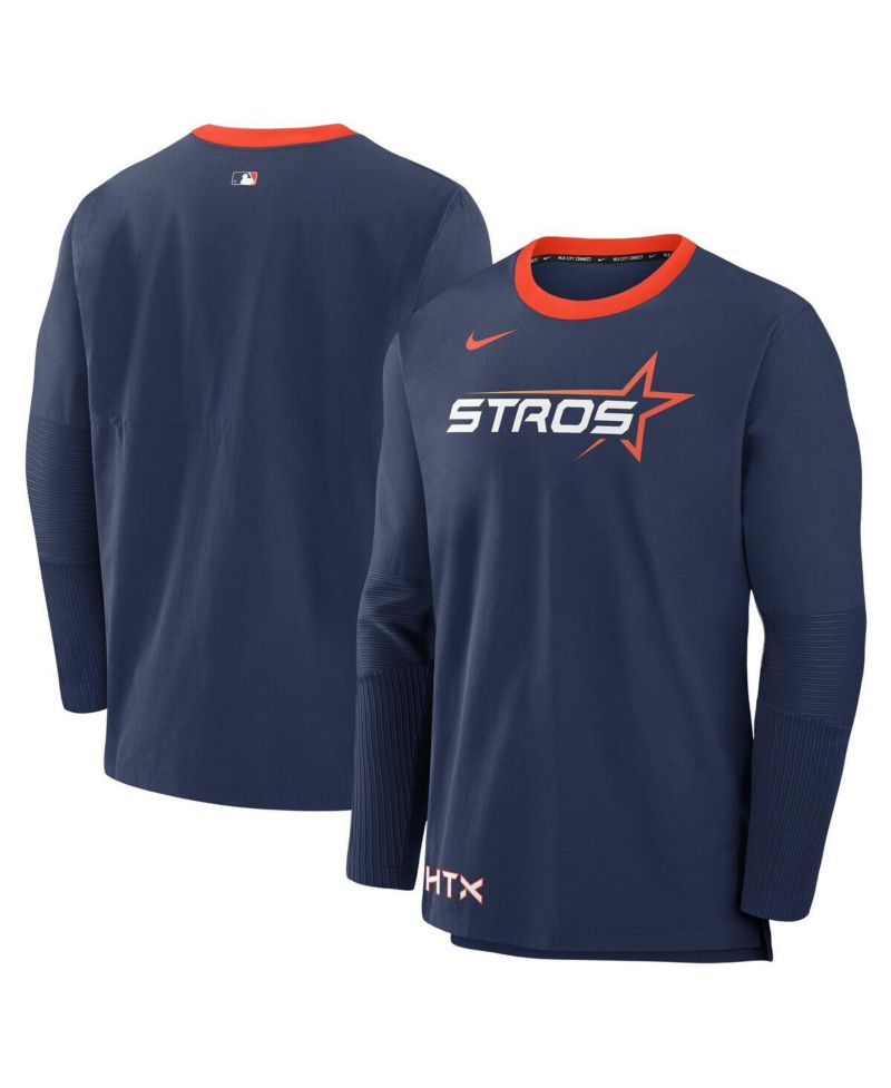 Men's Navy Houston Astros 2025 City Connect Authentic Collection Lightweight Player Tri-Blend Performance Long Sleeve T-Shirt