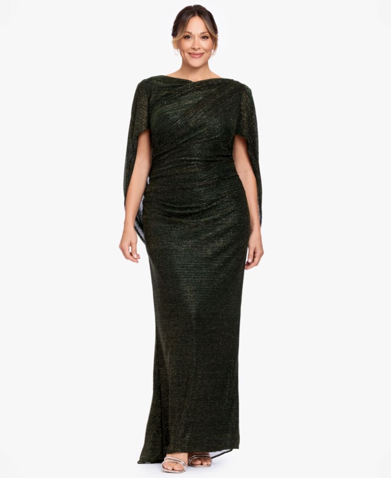 Women's Metallic Glitter-Crinkle Draped-Back Gown