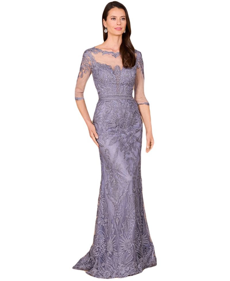 Women's Detachable Half Sleeve Lace Sheath Gown