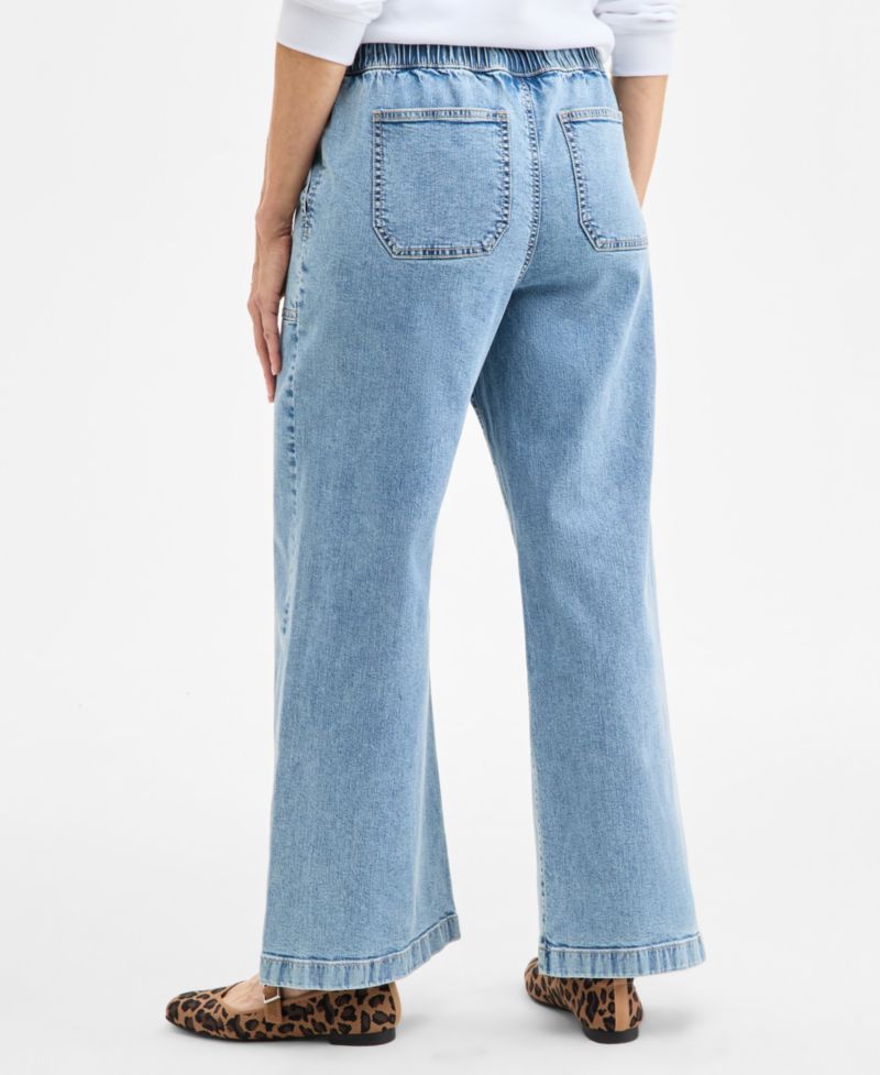 Petite Wide-Leg Pull-On Jeans