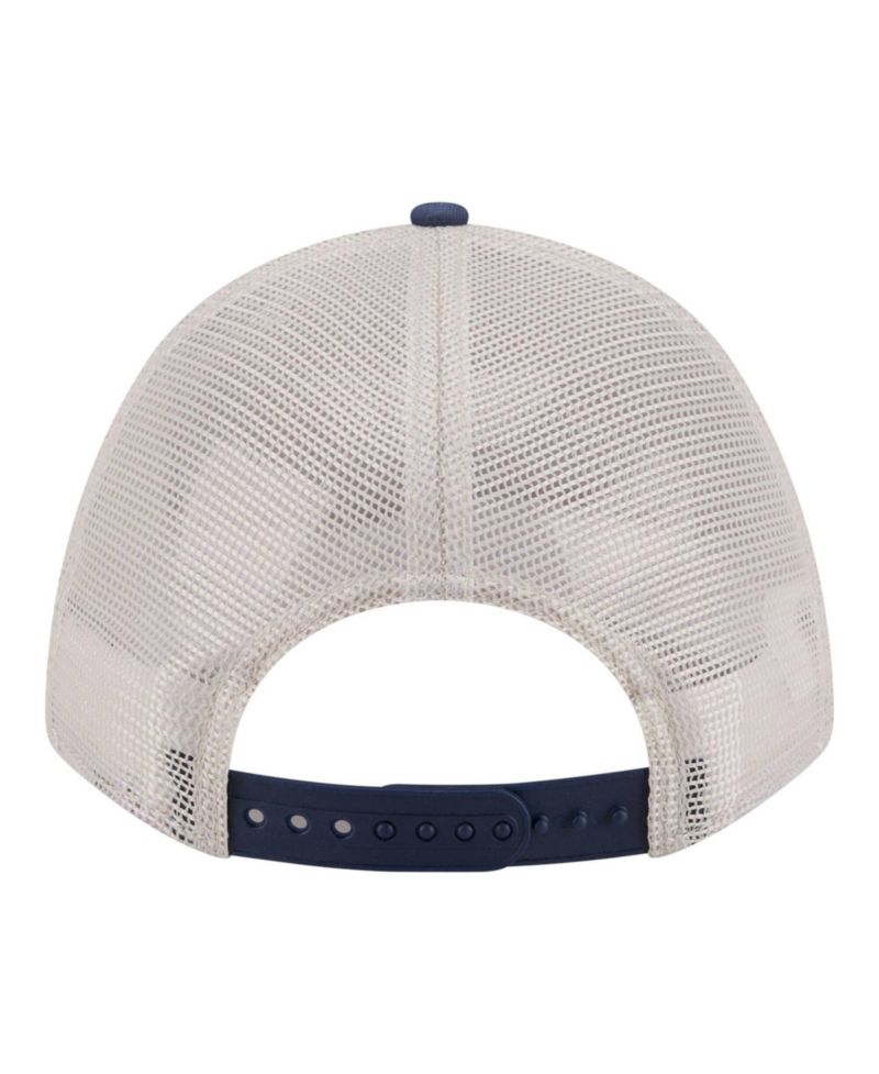 Men's Light Beige/Navy Boston Red Sox Frayed M-Crown A-Frame 9FORTY Trucker Adjustable Hat