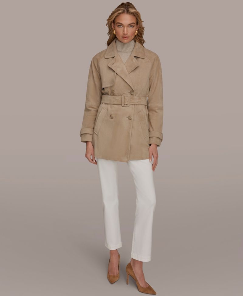 Women's Double Breasted Belted Suede Trench Coat