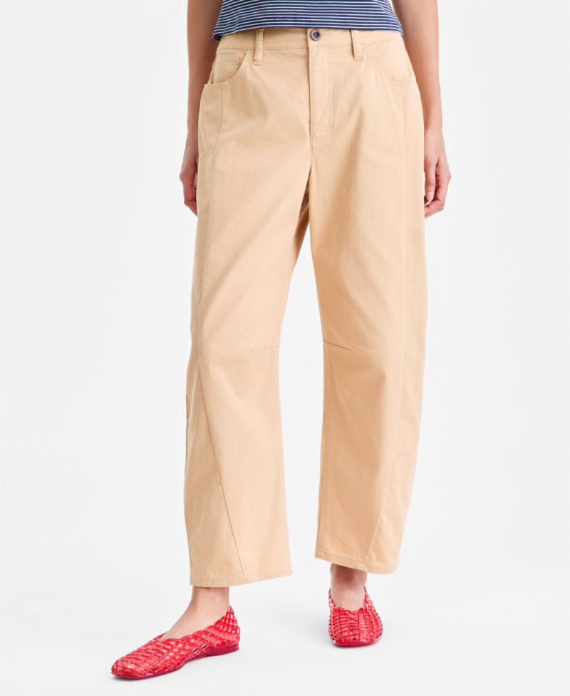 Women's High-Rise Twill Barrel-Leg Pants