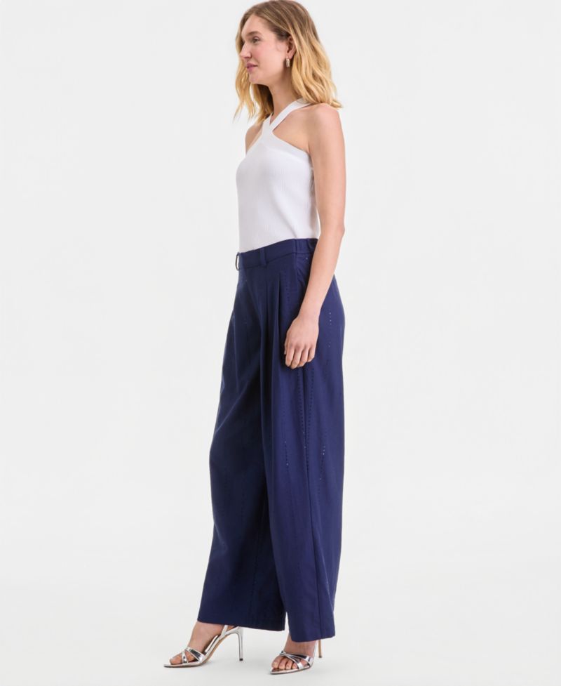 Women's Sequin Pinstripe Wide-Leg Pants