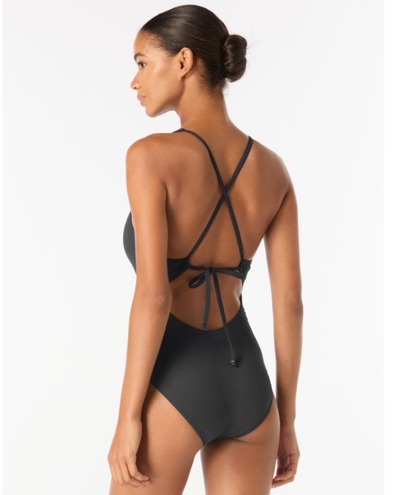 Women's Deep V-Neck Cutout Back Full Coverage One-Piece Swimsuit