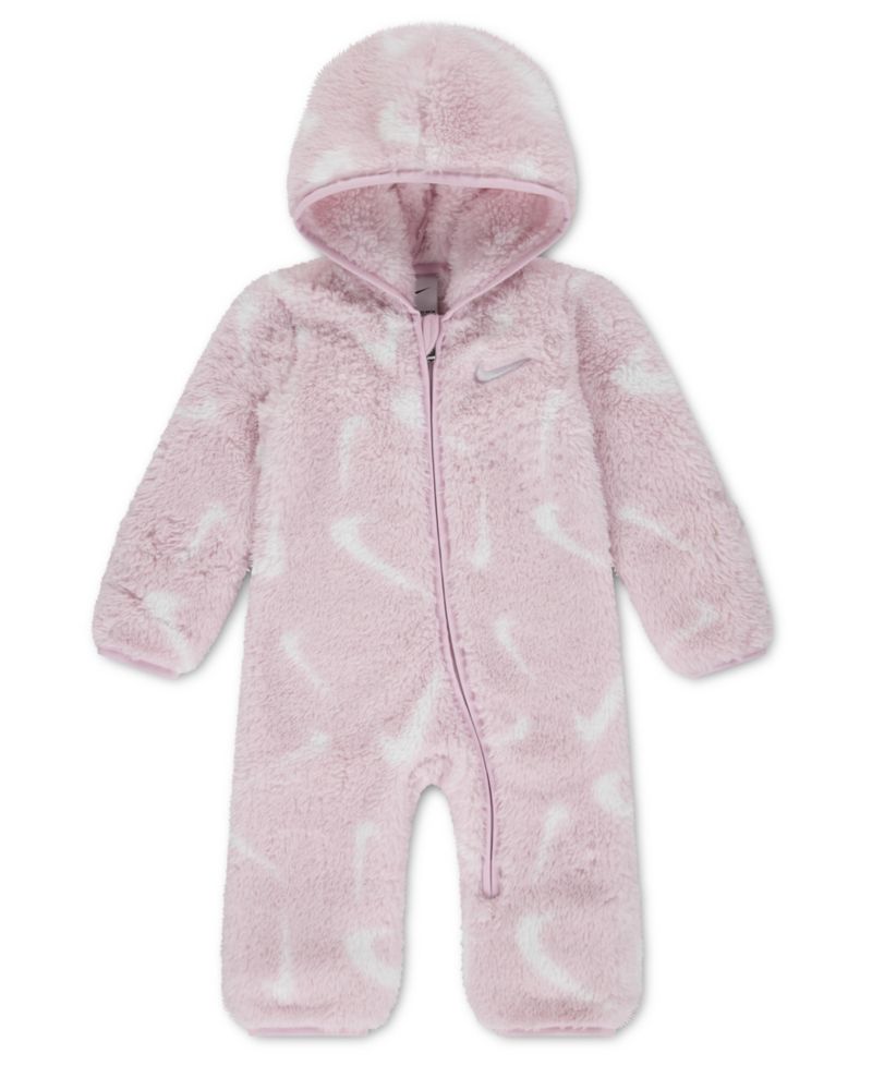 Baby Boys' and Baby Girls' Hooded Printed High-Pile Fleece Coverall