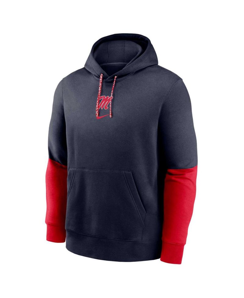 Men's Navy Ole Miss Rebels 2024 Sideline Club Fleece Pullover Hoodie