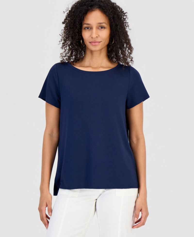 Petite LuxLounge Short-Sleeve Boat Neck Top
