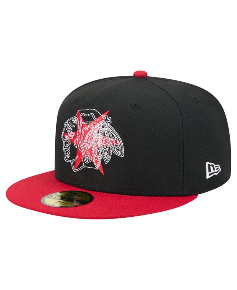 Men's Black/Red Chicago Blackhawks City Icon Stitched Overlay 59FIFTY Fitted Hat