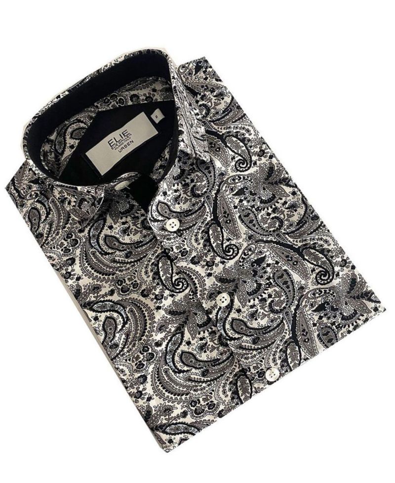 Little Boys Black Paisley Slim Fit Shirt