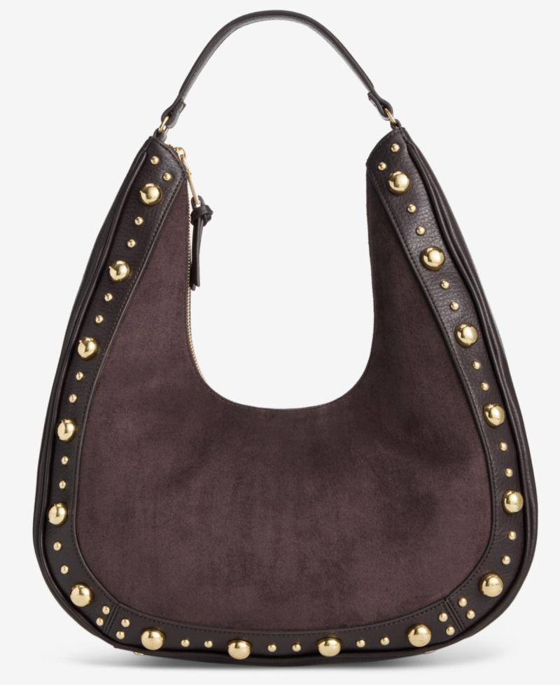 Kyel Faux Suede Studded Hobo Bag