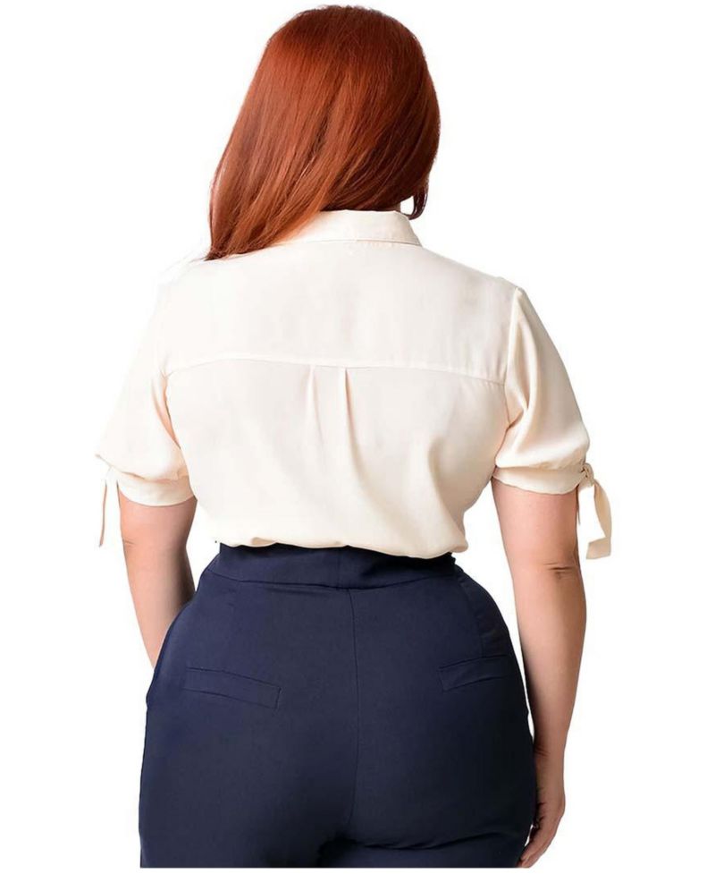 Plus Size 1950s Tie Cuff Woven Blouse