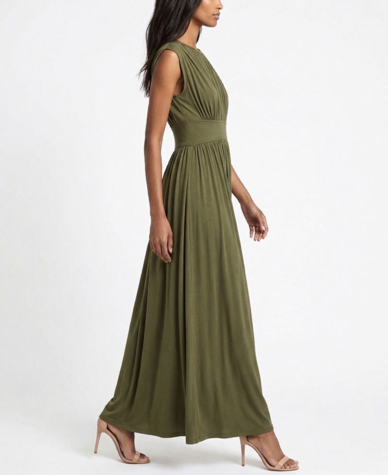 Women's Cinched Waist Ruched Crewneck Dress