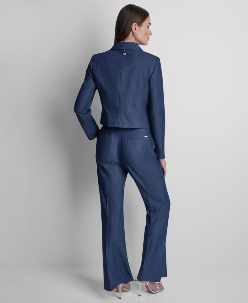Women's Denim Cropped Button-Front Blazer