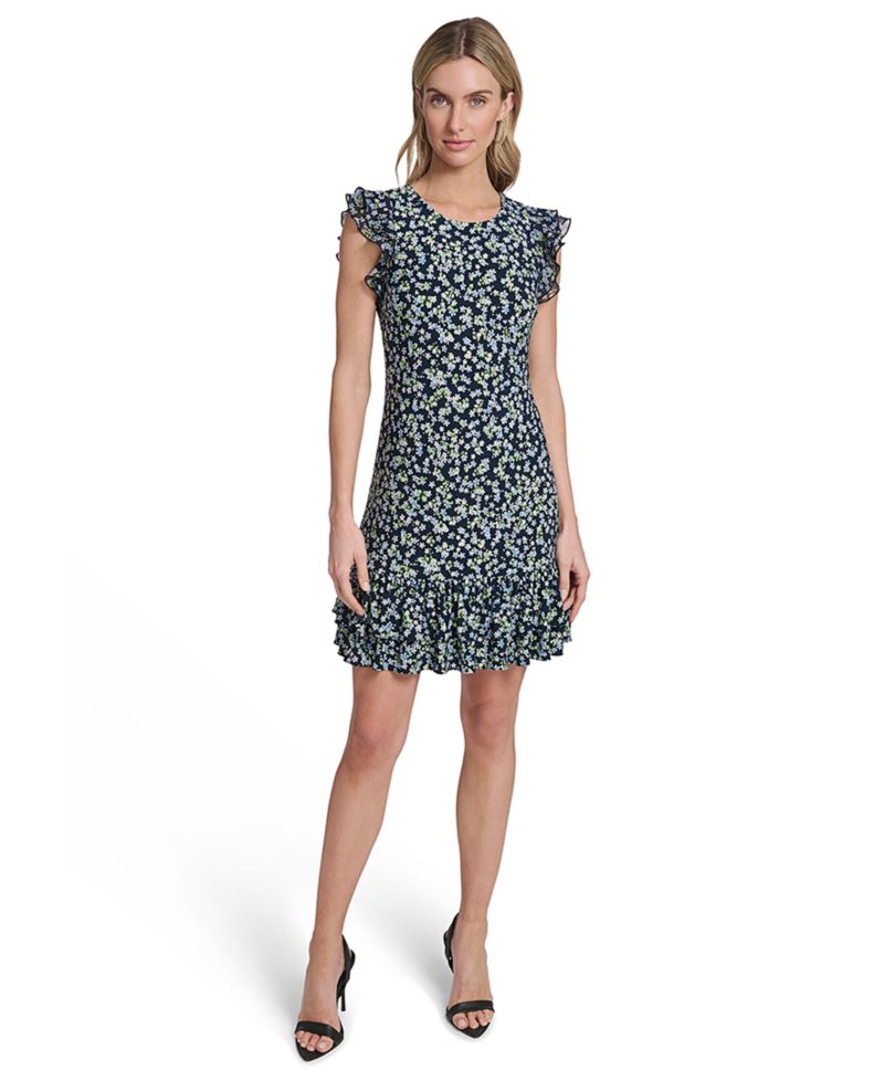 Women's Short Jersey with Flutter-Sleeve and Bottom Shift Dress