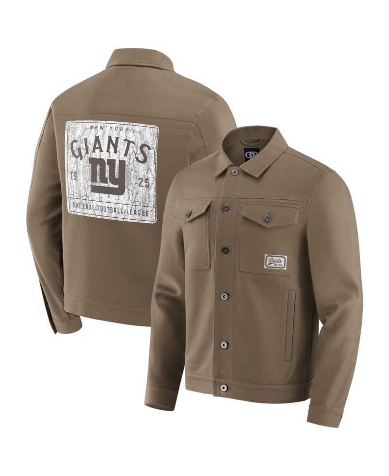 Men's Tan New York Giants Trucker Full-Button Jacket