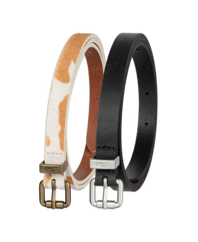Women's 2-Pack Solid Cow Print Skinny Casual Belt Set