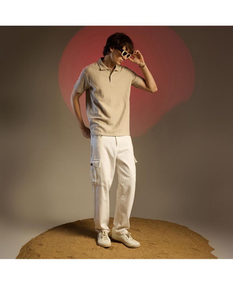 Men's Saltbox Beige Chevron Polo T-Shirt